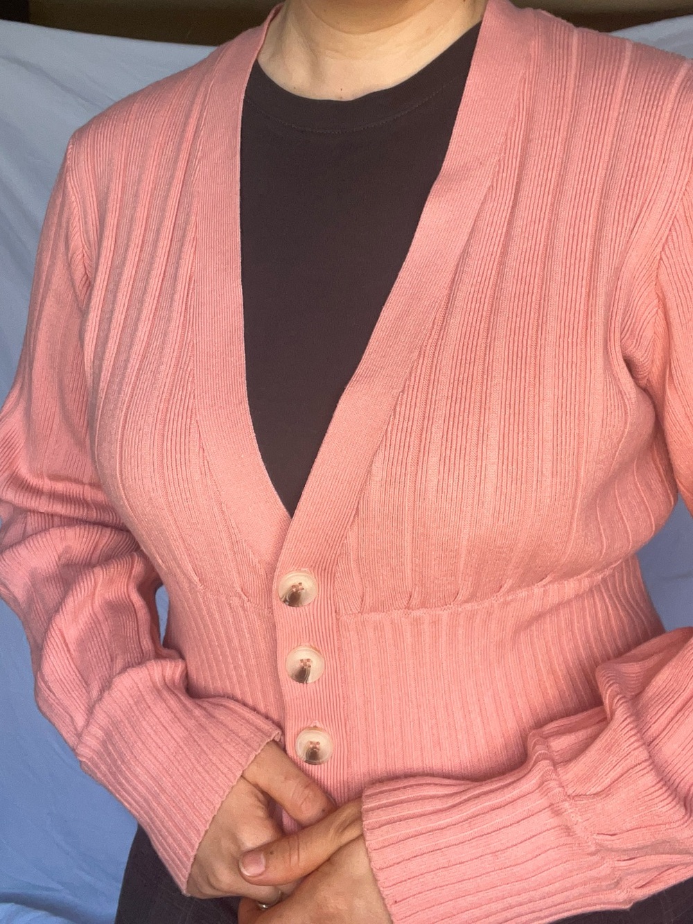 Forever 21 Rose Pink Ribbed Button-Up Cardigan